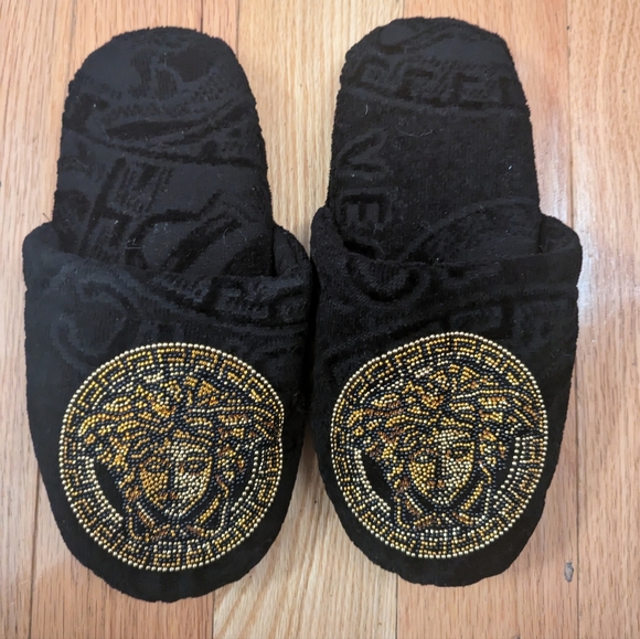 NEW VERSACE MEDUSA STUDDED JACQUARD SLIPPERS - Picture 4 of 6
